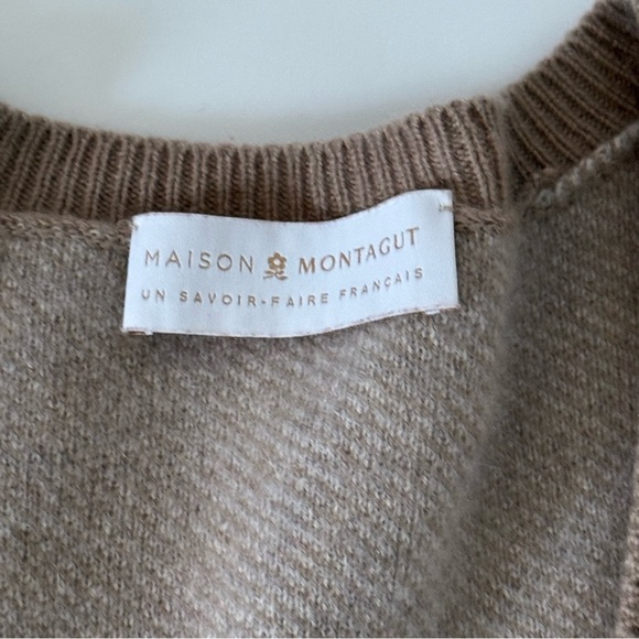 Maison Montagut Cashmere V-Neck Sweater Size S Felixa Geometric Tan Brown - Picture 9 of 15
